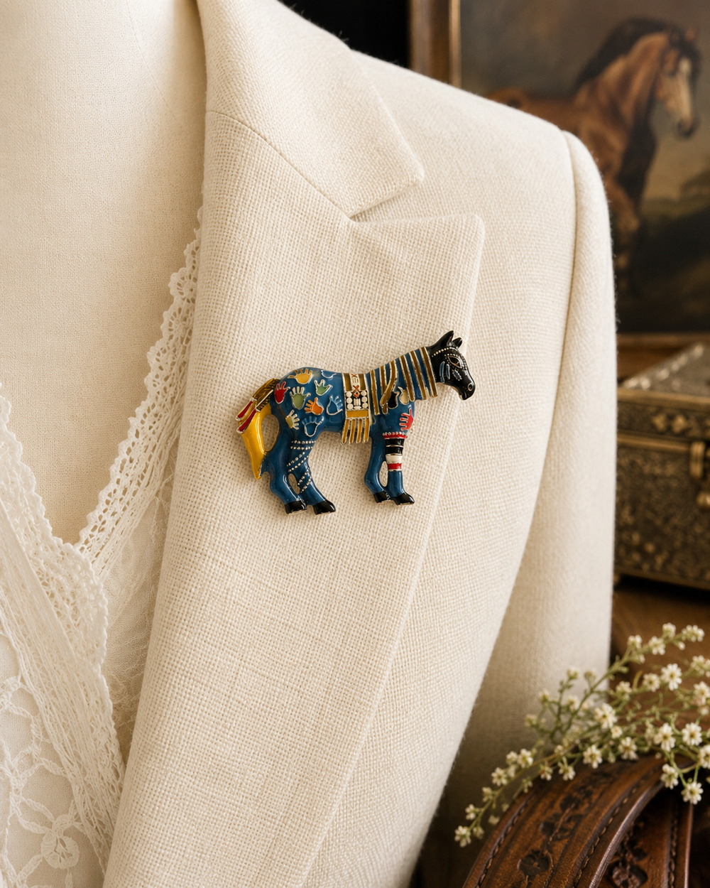 TOPP Trail of Painted Ponies War Pony Enamel Horse Brooch Pendant Pin